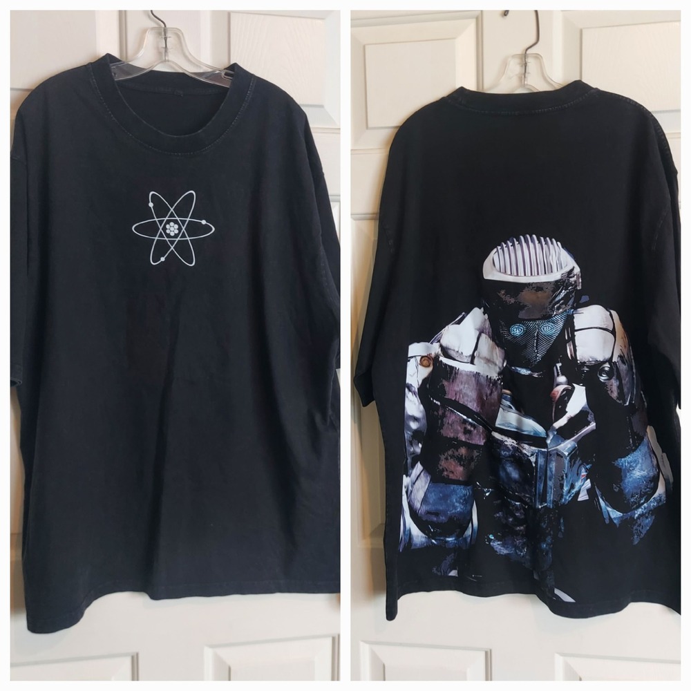 Mens Black Sci-Fi Robot Atom Graphic T-Shirt Real Steel Movie Streetwear 2XL